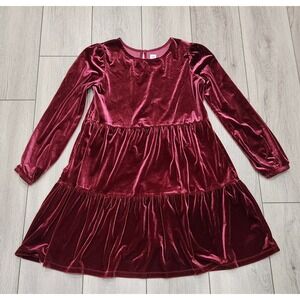 Gap Kids Girls XL 12-13 Burgundy‎ Velvet Tiered Long Sleeve Holiday Dress